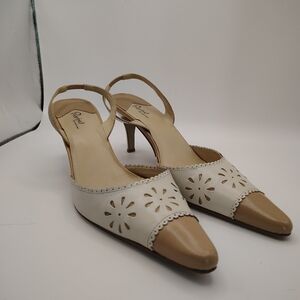 Preview International Slingback Kitten Heels Women's Sz 8.5 Beige Tan Pointed
